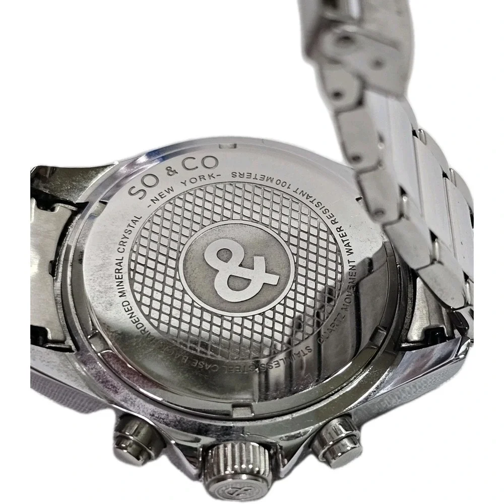 SO&CO Quartz Watch Men 100m Screwdown Crown Rotating Bezel Blue Need New Battery